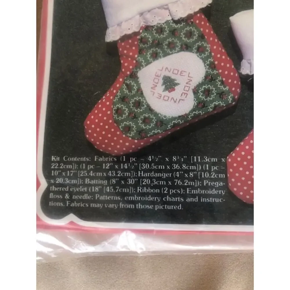 Christmas  Ornament Kit  Yours Truly Fabric Two Cross Stitch Stockings 1981